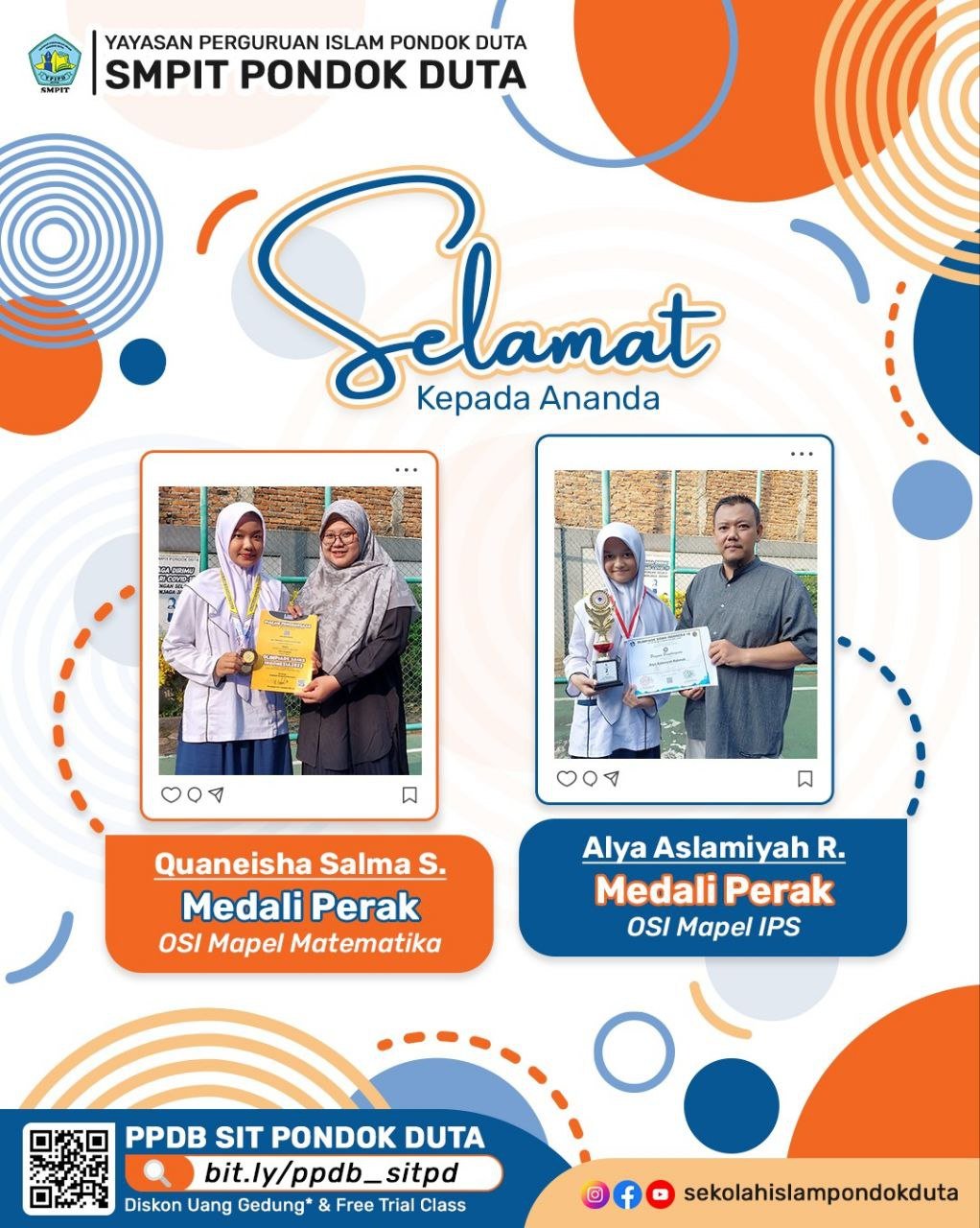 SMPIT Pondok Duta, Quaneisha Salma, Alya Aslamiyah, Olimpiade Matapelajaran, medali perak, prestasi siswa