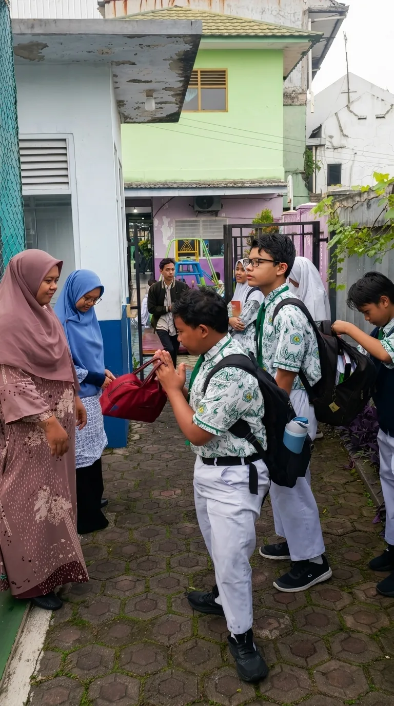 Suasana penyambutan siswa di SMPIT Pondok Duta