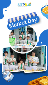 Siswa sedang menjaga stand makanan di market day SMPIT Pondok Duta