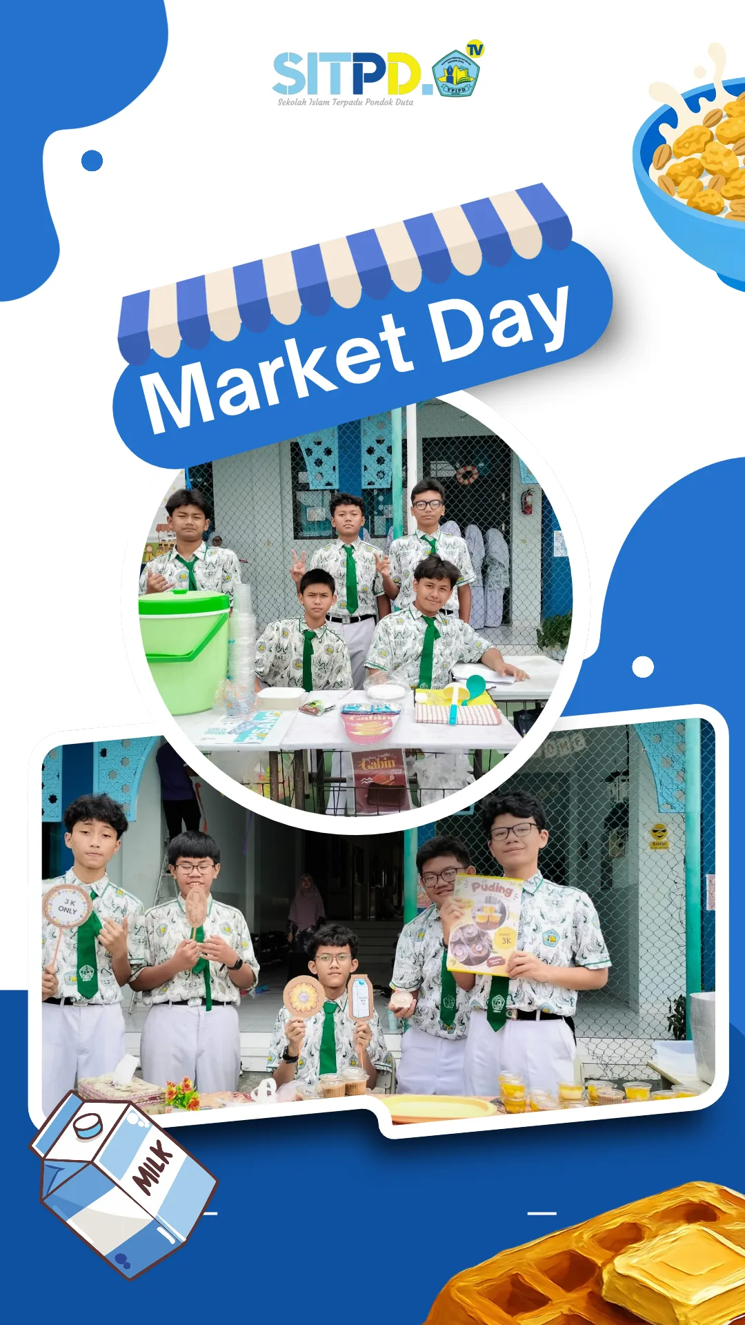 Siswa sedang menjaga stand makanan di market day SMPIT Pondok Duta